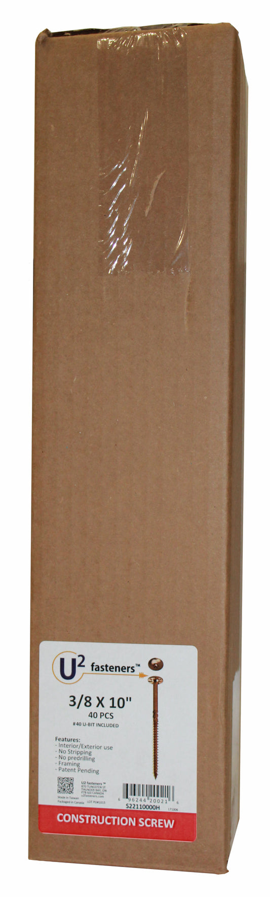 U2 Fasteners S22110000H, Construction Screw 3/8 X 10" (40/pkg)