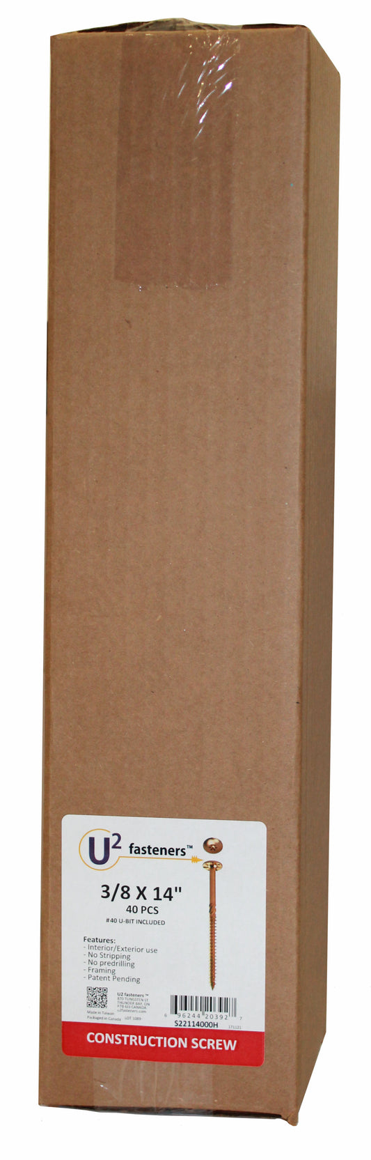 U2 Fasteners S22114000H, Construction Screw 3/8 X 14" (40/pkg)