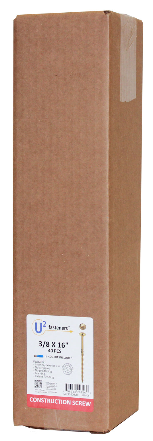 U2 Fasteners S22116000H, Construction Screw 3/8 X 16" (40/pkg)