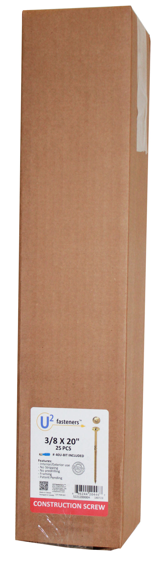 U2 Fasteners S22120000H, Construction Screw 3/8 X 20" (25/pkg)