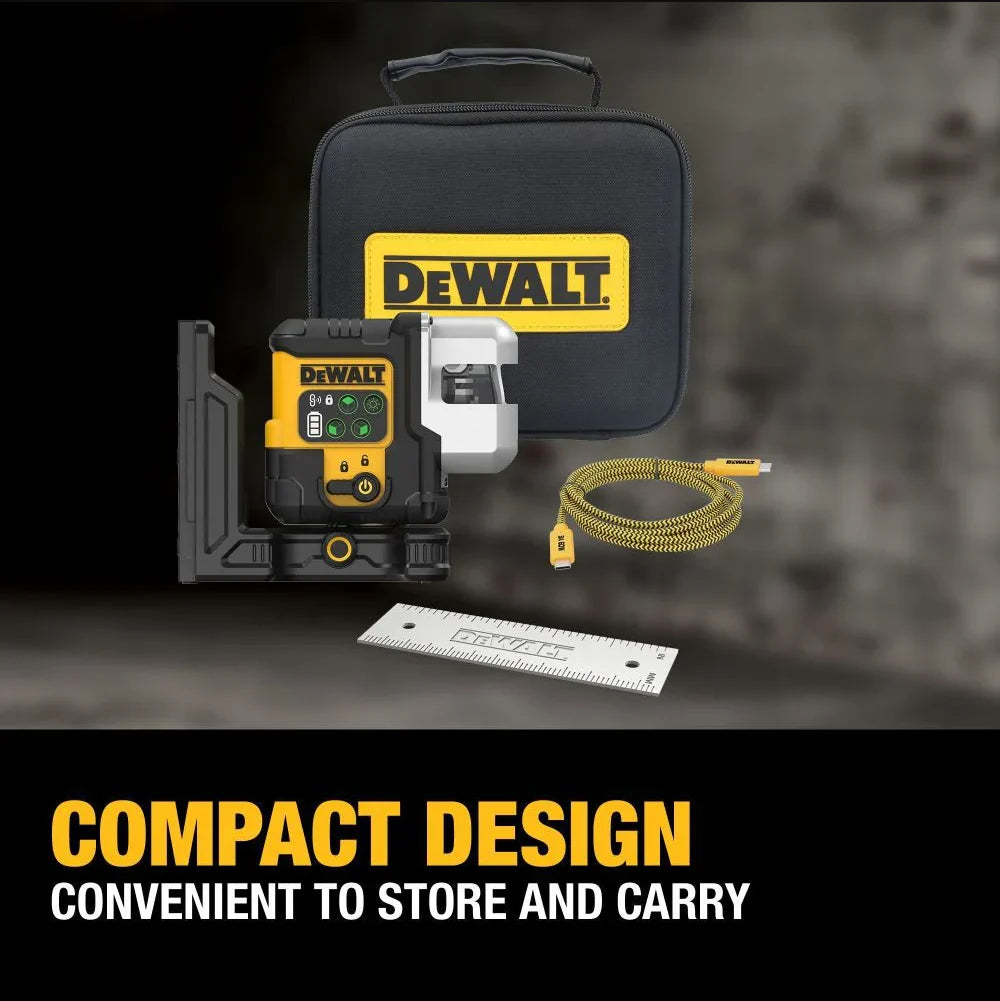DEWALT DCLE14301GB, USB Rechargeable Green 3X180° Line Laser Base Kit