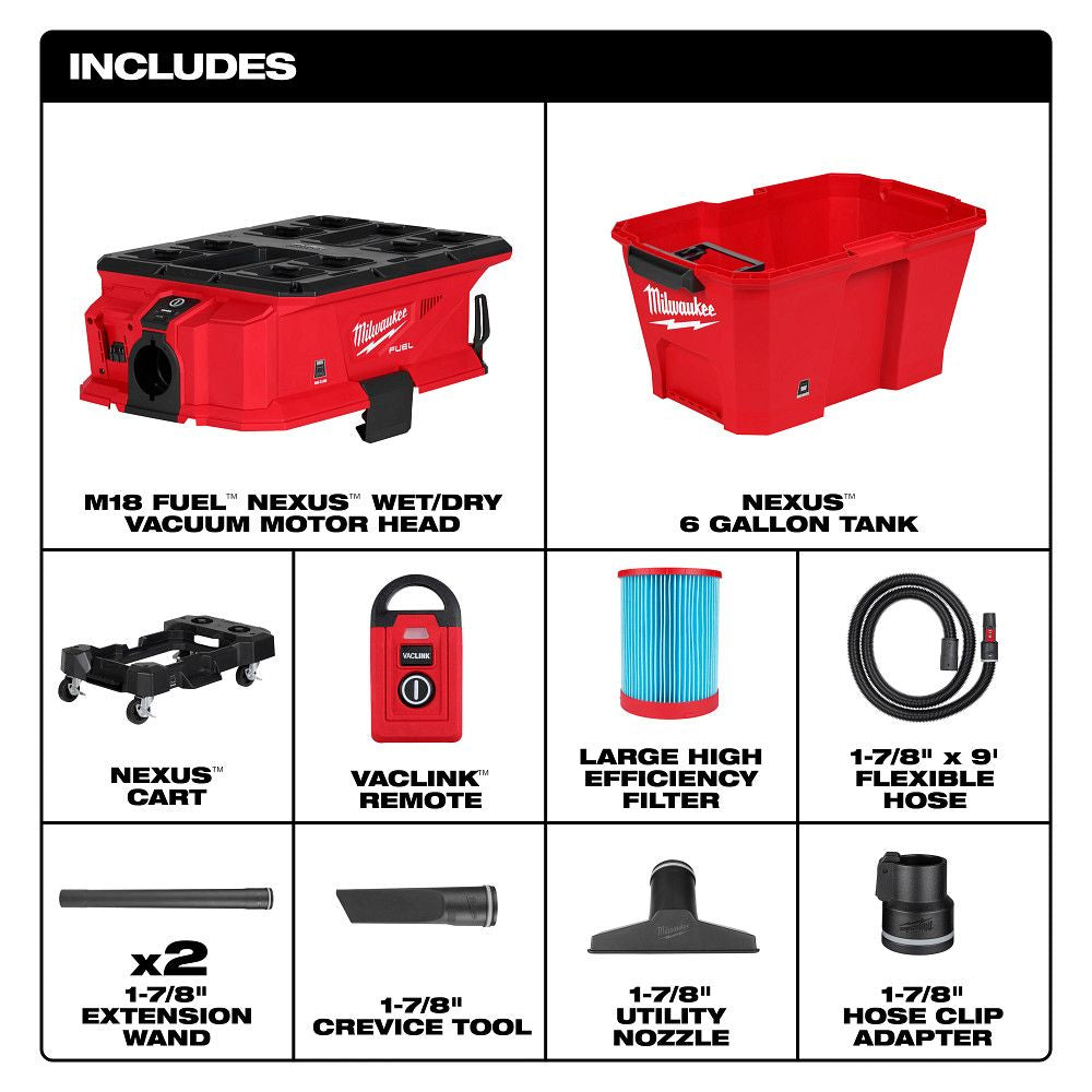 Milwaukee 0914-20, M18 FUEL™ NEXUS™ 6 Gallon Wet/Dry Vacuum w/ PACKOUT™ Compatibility & VACLINK™