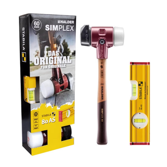 Halder 3027S024, 60mm Gardening And Landscaping Simplex Soft-face Mallet D60, Rubber Composition With Stand-up / Superplastic Plus Stabila Spirit Level