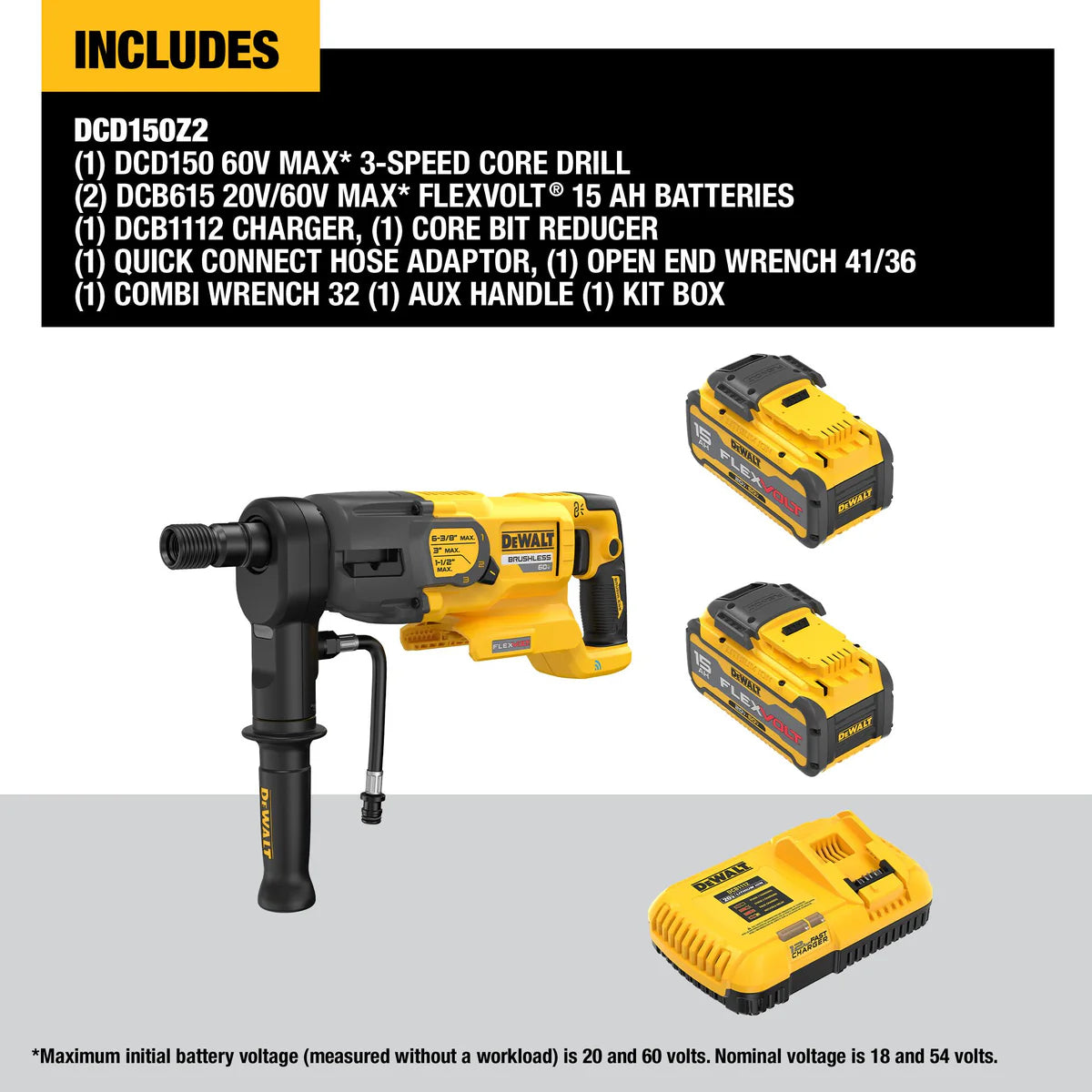 DEWALT DCD150Z2, 60V MAX* 6-3/8 in. Core Drill Kit