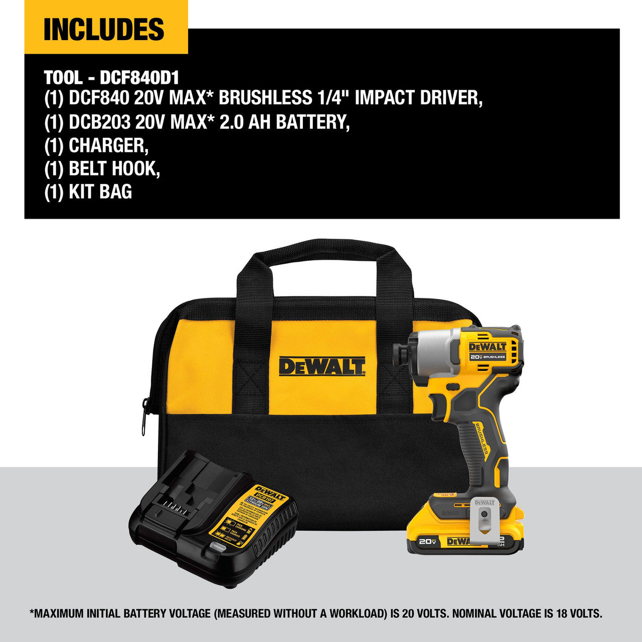 DEWALT DCF840D1, 20V Max Xtreme Cordless Brushless 1/4 In Impact Driver Drill Kit (1) Lit-Ion Battery With Charger