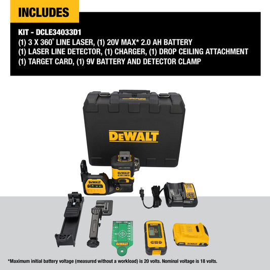 DEWALT DCLE34033D1, 20V Max XR 3 X 360° High Precision Green Laser