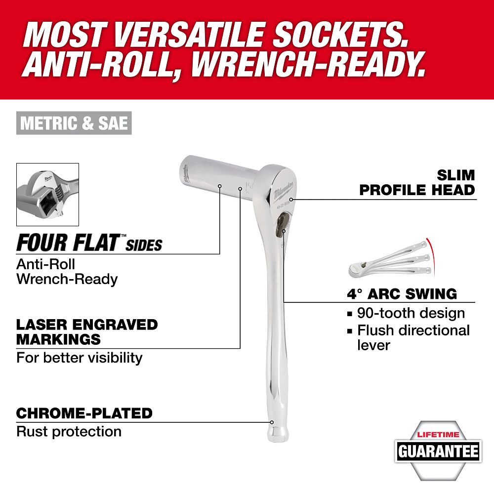 Milwaukee 48-22-9285, 98pc 3/8" 6-Pt and 12-Pt Metric & SAE Ratchet & Socket