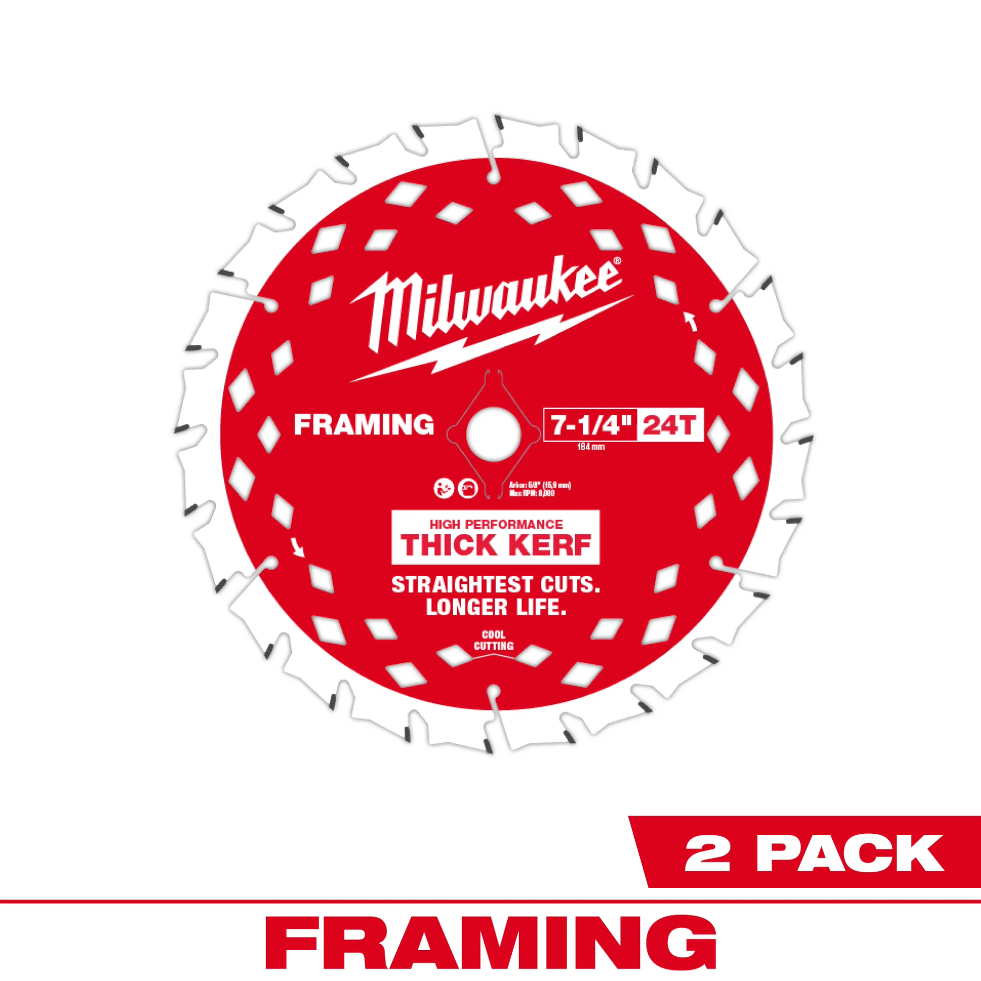 Milwaukee 48-40-0742, 7-1/4" 24T THICK KERF FRAMING BLD 2PK