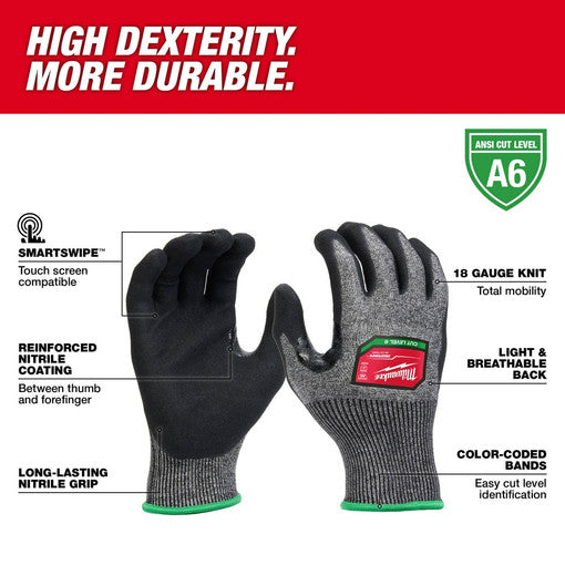 Milwaukee 48-73-7003B, 12 Pair Cut Level 6 High-Dexterity Nitrile Dipped Gloves - XL