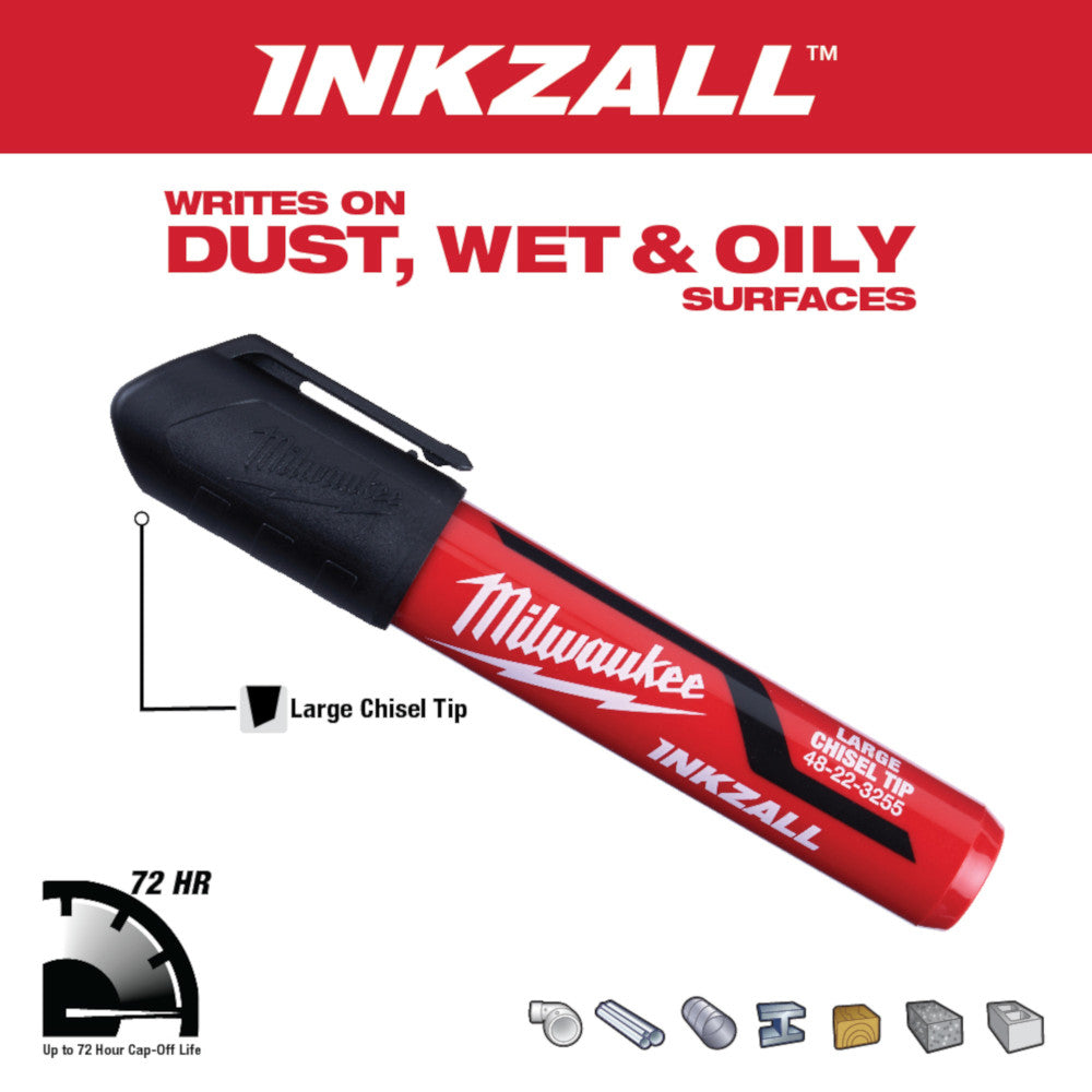 Milwaukee 48-22-3250, INKZALL 3PC Large Chisel Tip Black Marker