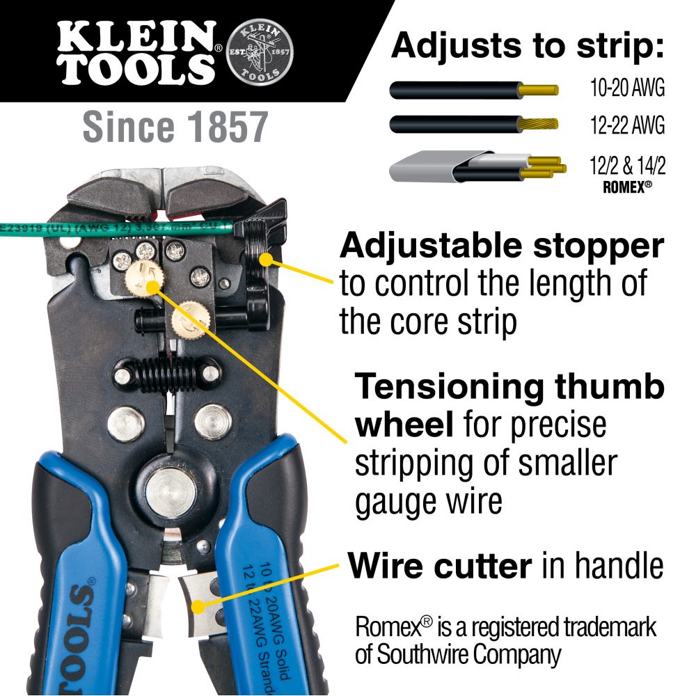 Klein Tools 11061, Wire Stripper and Cutter, Self-Adjusting