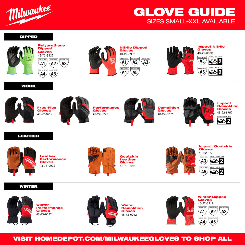 Milwaukee 48-22-8723, PERFORMANCE GLOVES - XL