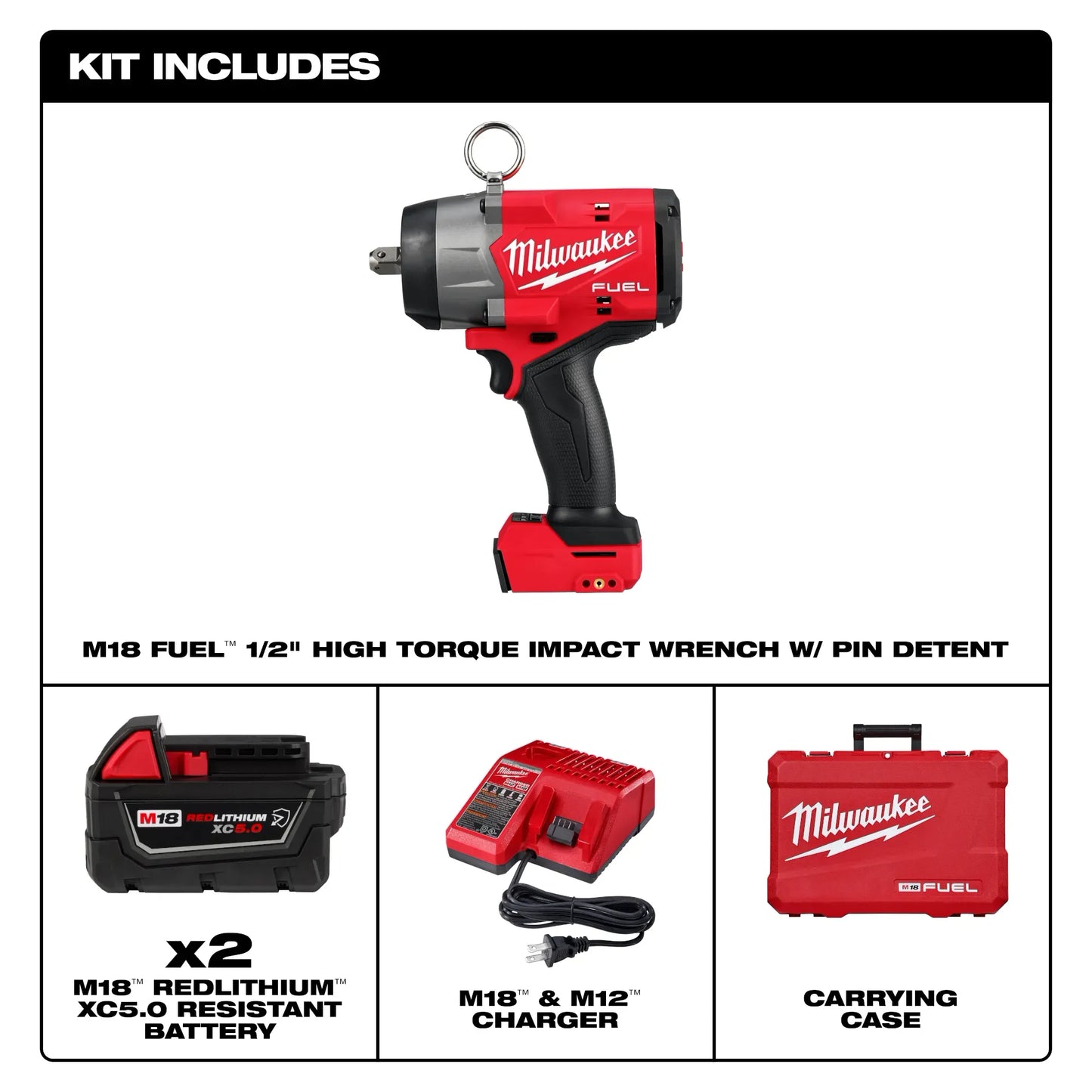Milwaukee 2966-22, M18 FUEL™ 1/2" High Torque Impact Wrench w/ Pin Detent Kit