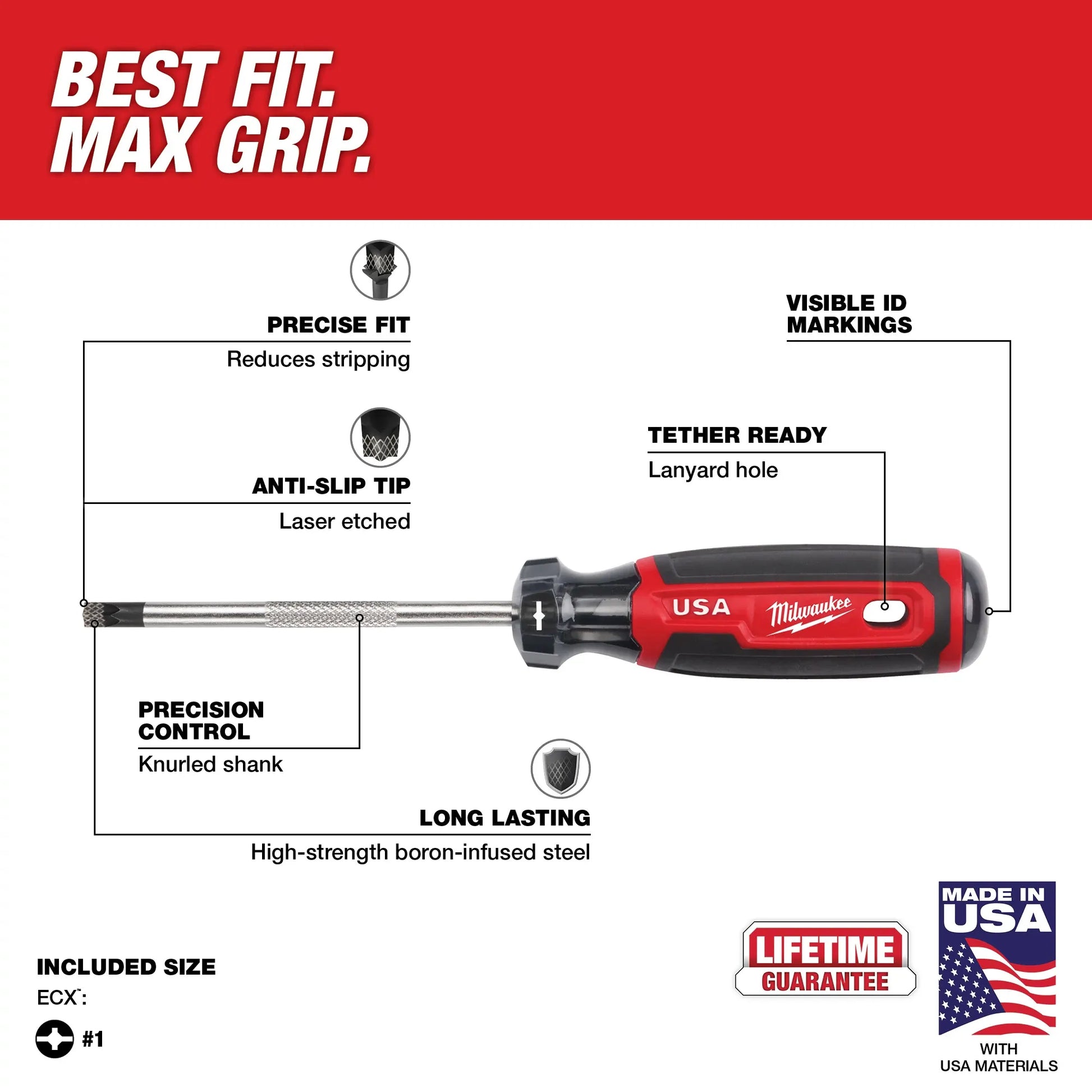 Milwaukee MT215, #1 ECX 4" Cushion Grip Screwdriver (USA)