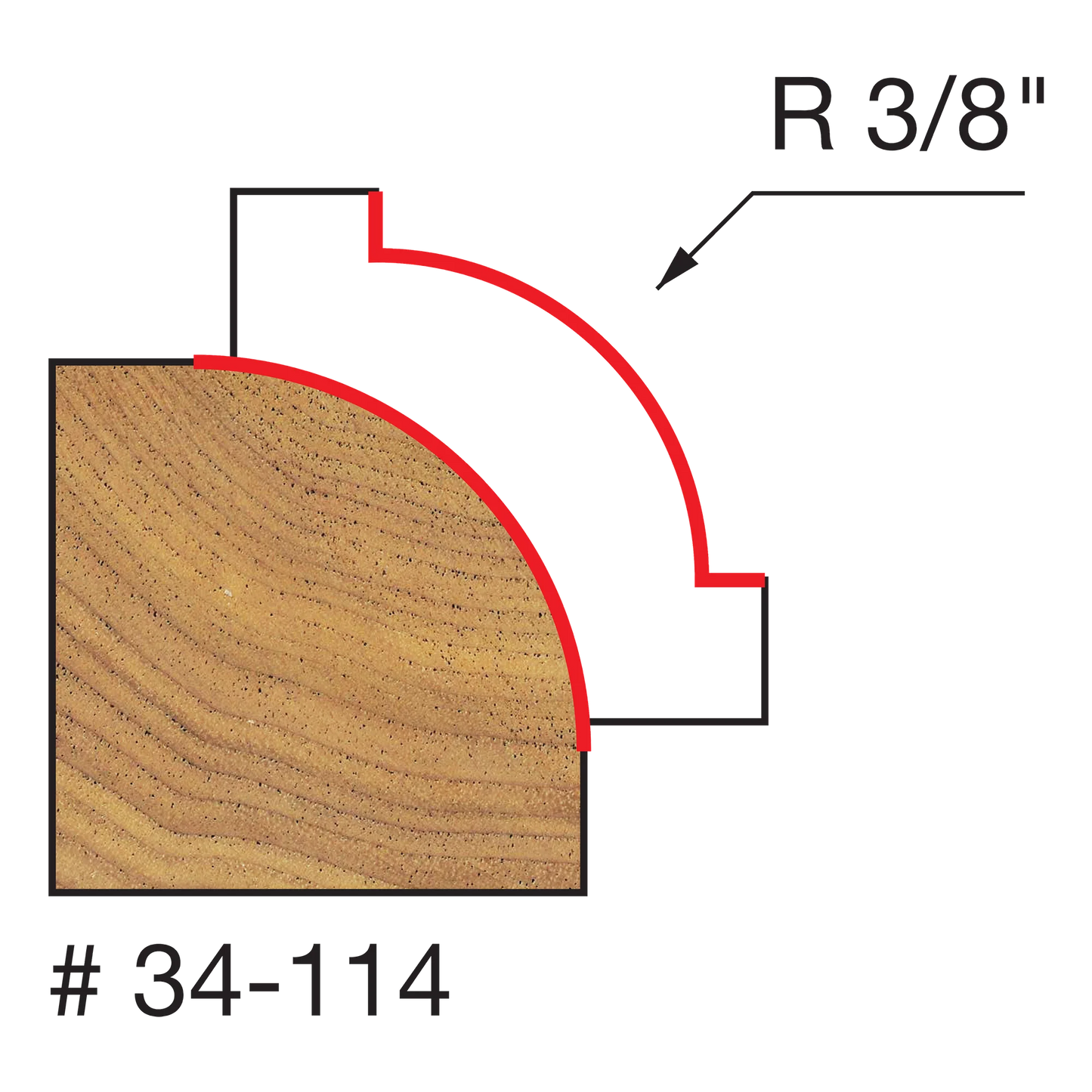 Freud 34-114, Carbide Router Bit - 1-1/4" x 2-3/16" Rounding Over Bit (3/8" Radius)