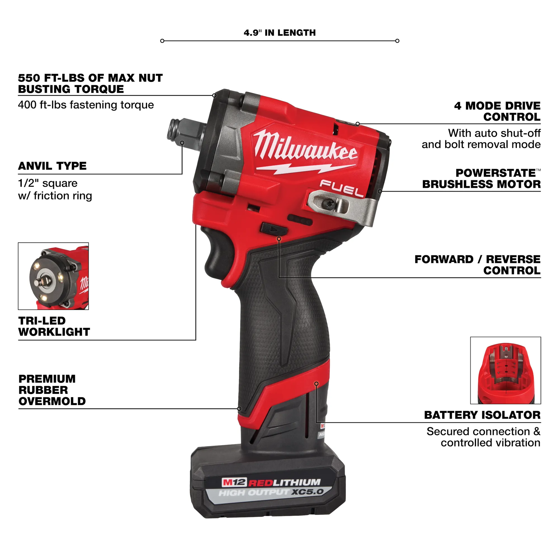 Milwaukee 2563-22, M12 FUEL™ Stubby 1/2" Impact Wrench Kit