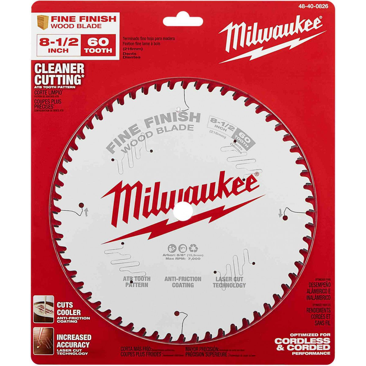 Milwaukee 48-40-0826, 8-1/2" 60T Fine Finish Circular Saw Blade