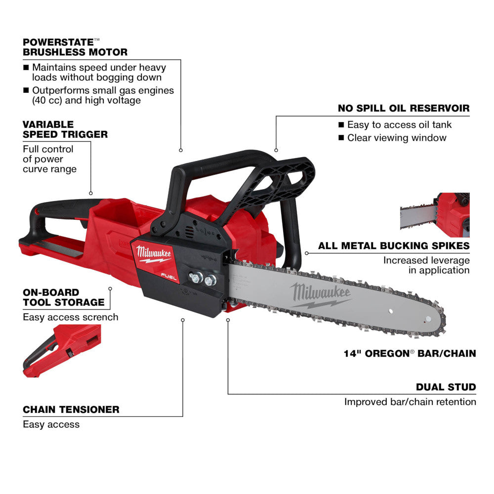 Milwaukee 2727-20C, M18 FUEL Brushless 14" Chainsaw (Tool Only)