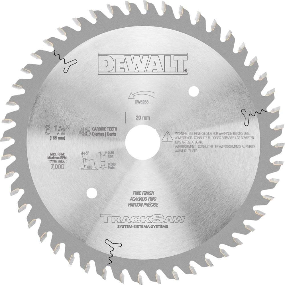 DEWALT DW5258, Track saw Blade, Ultra Fine Finishing, 48-Tooth, 6-1/2-Inch