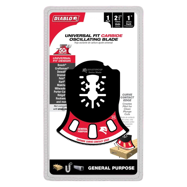 Diablo DOU275RCGP, 2-3/4" AMPED™ Demo Demon™ Universal Fit Carbide Teeth Oscillating Blade for General Purpose Cuts