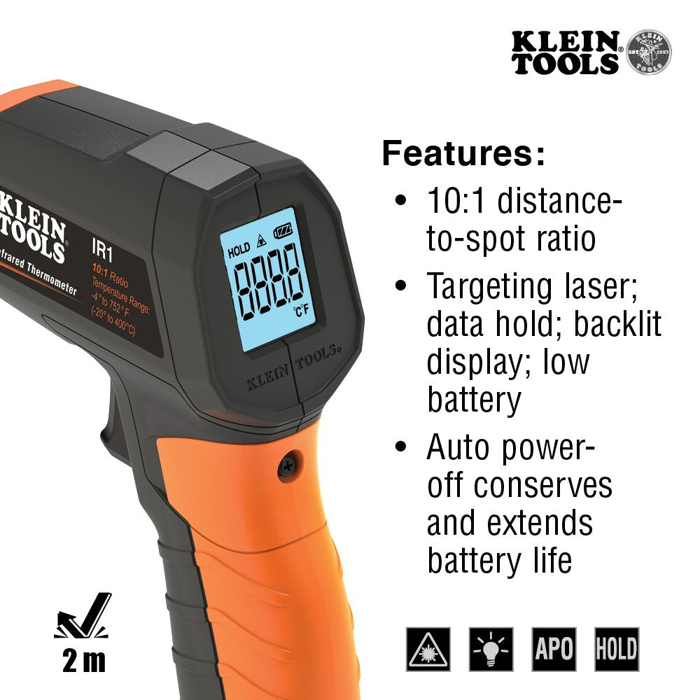 Klein Tools IR1, Infrared Digital Thermometer with Targeting Laser, 10:1