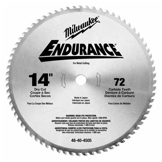 Milwaukee 48-40-4505, 14" 72T METAL & STAINLESS Circular Saw Blade, 1"