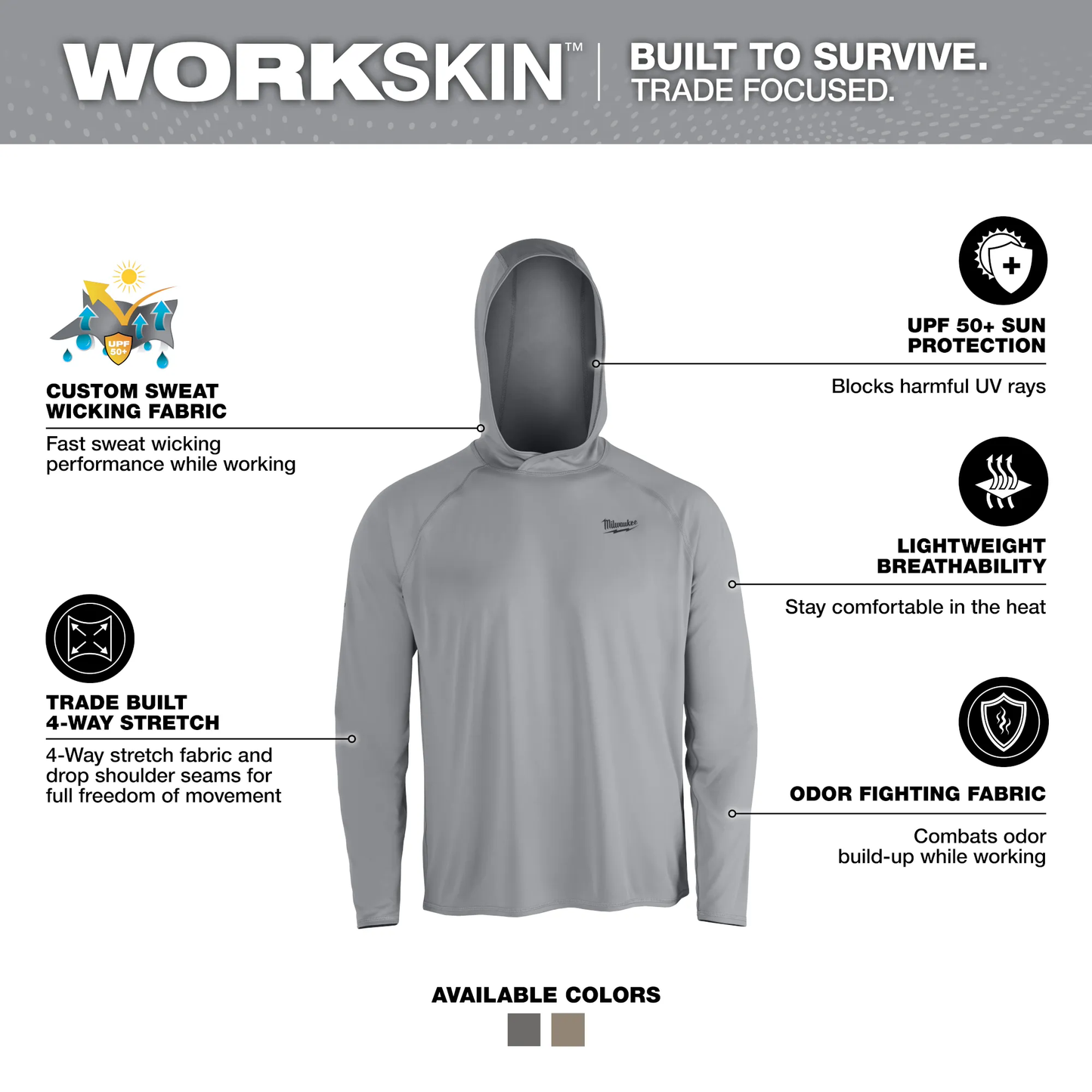 Milwaukee M550G, WORKSKIN™ Hooded Sun Shirt - Gray