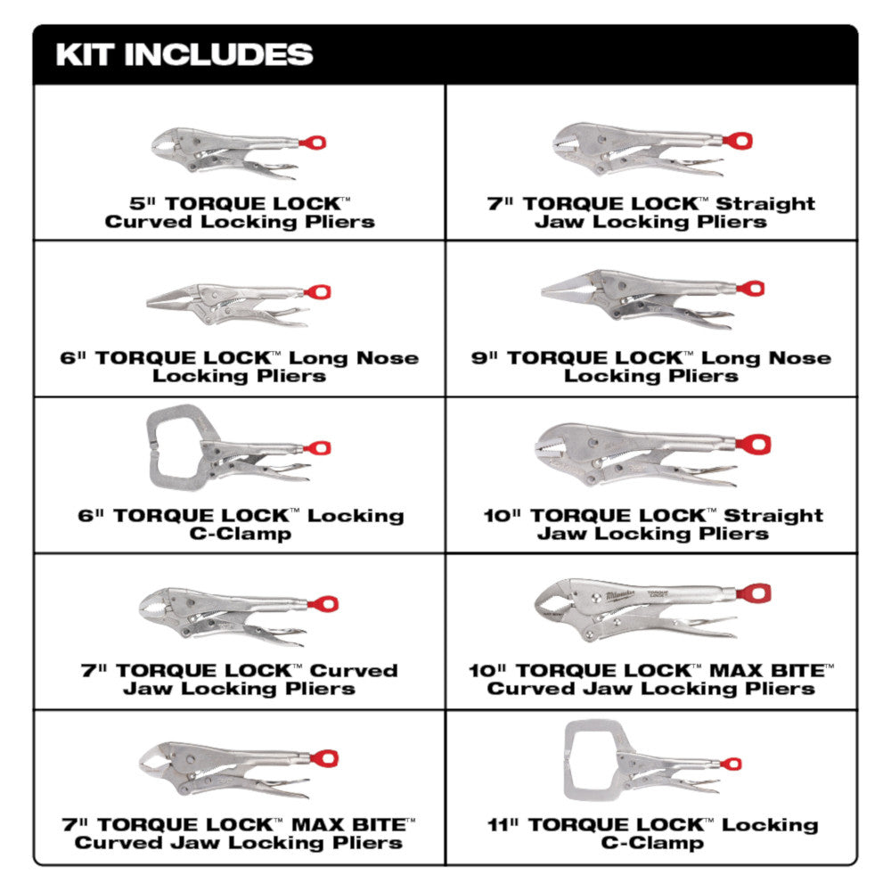 Milwaukee 48-22-3690, 10 pc Torque Lock Locking Pliers Set