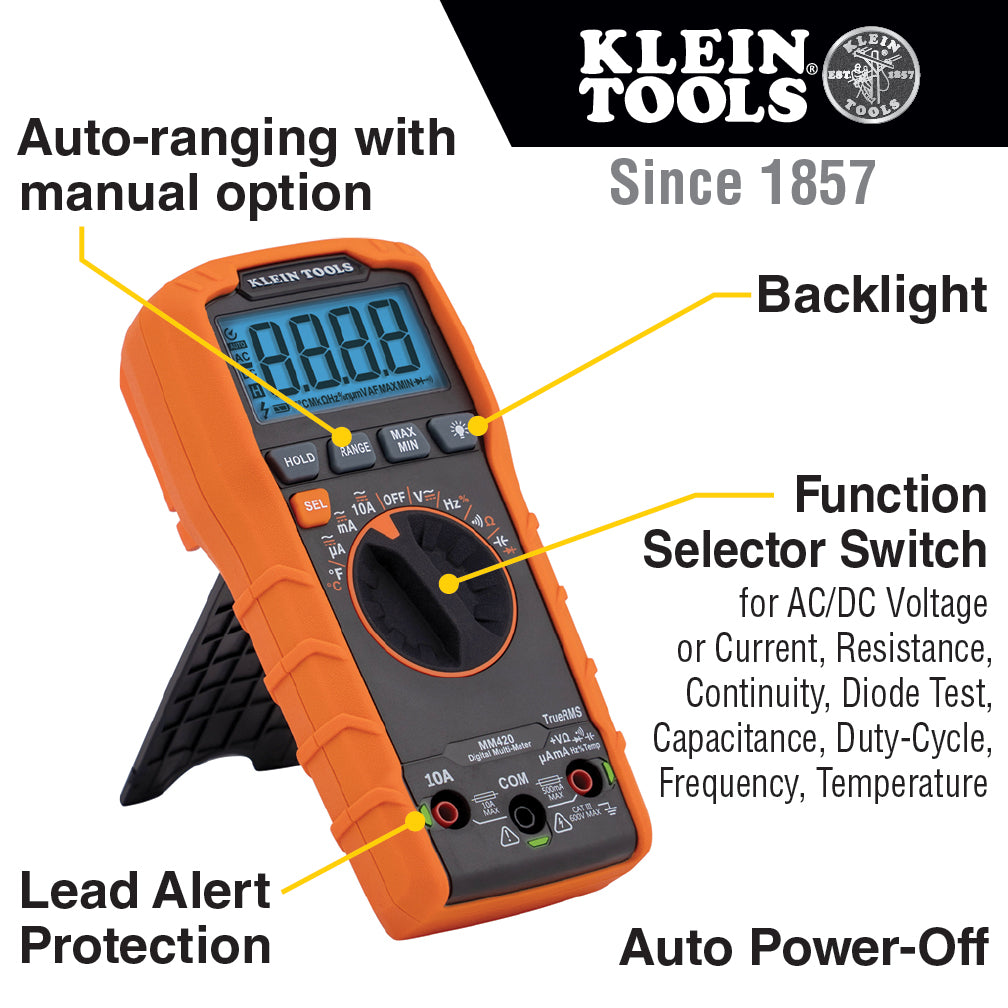 Klein Tools MM420, Digital Multimeter TRMS Auto-Ranging 600V Temp