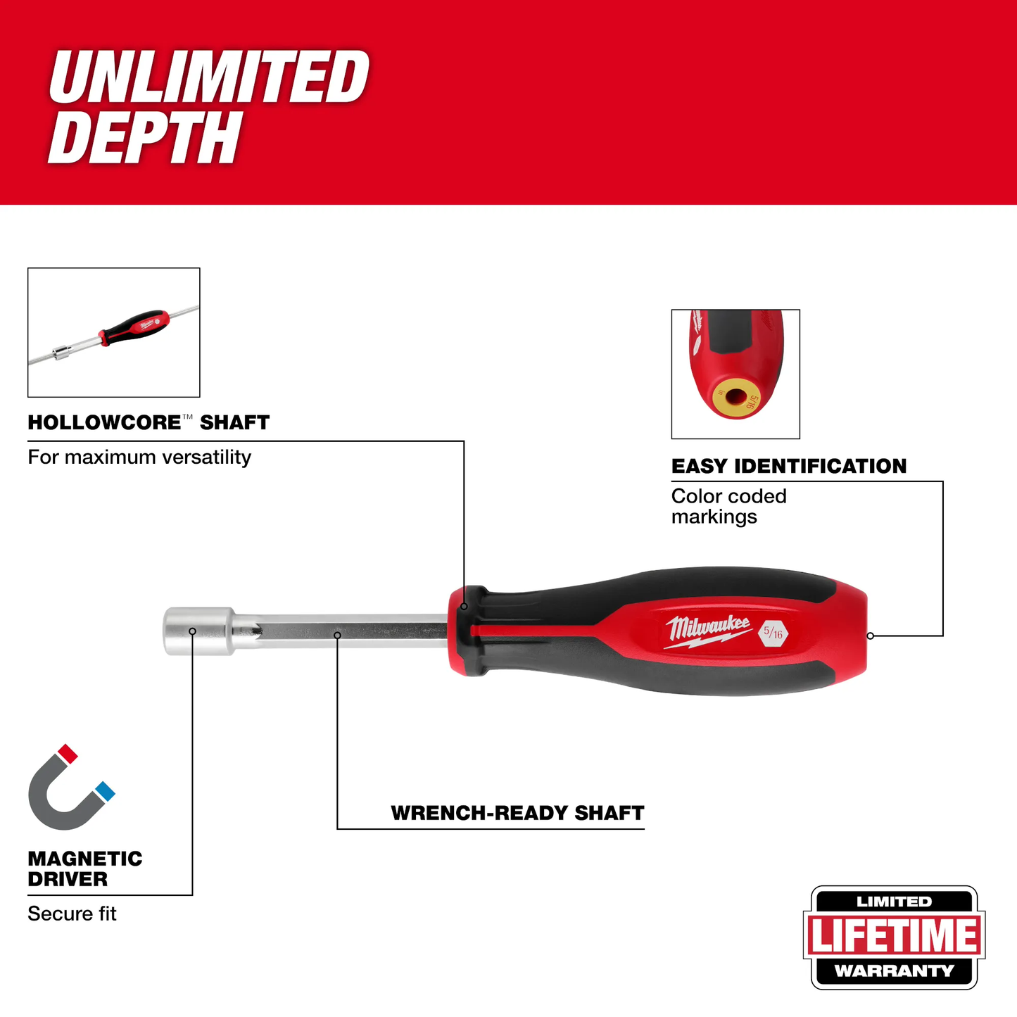 Milwaukee 48-22-2547, 7pc SAE HollowCore™ Magnetic Nut Driver Set