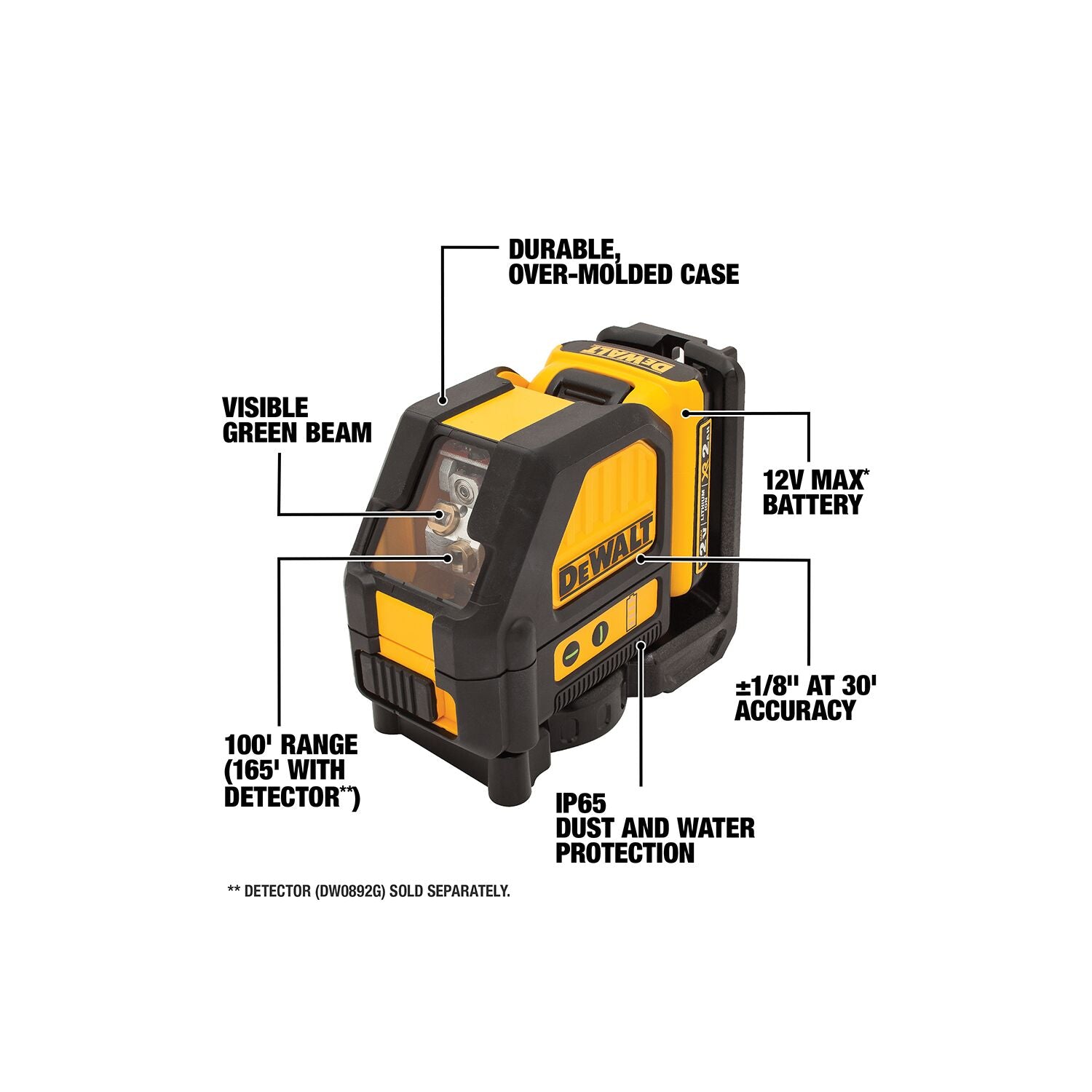 DEWALT DW088LG, 12V MAX Green Cross Line Laser