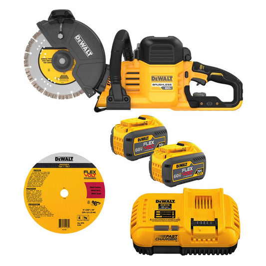 DEWALT DCS692X2, 60V MAX FLEXVOLT 9'' Cut-Off Saw Kit (9.0 Ah X 2)