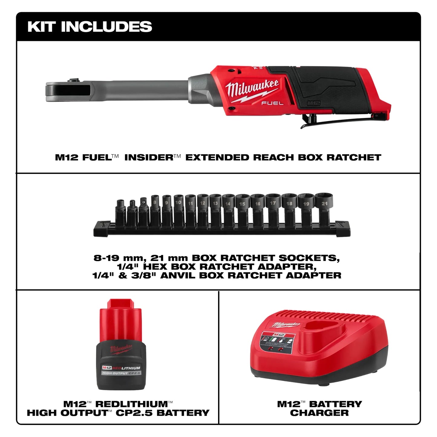 Milwaukee 3050-21, M12 FUEL™ INSIDER™ Extended Reach Box Ratchet