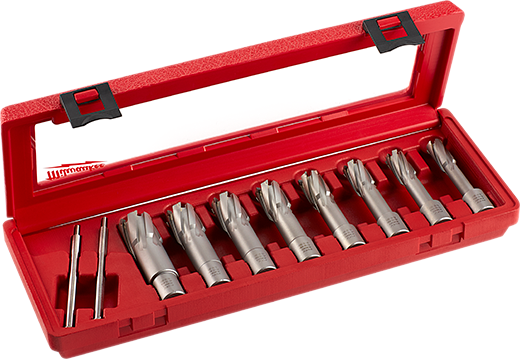 Milwaukee 49-22-8440, 8 Piece, 9/16 to 1-1/16" Cutter Diam, 2" Cutting Depth, Carbide-Tipped Annular Cutter Set