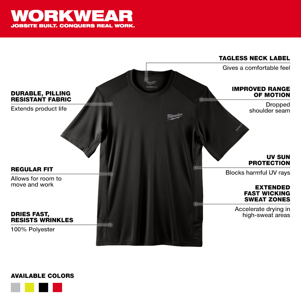 Milwaukee 414B-2X, WORKSKIN LIGHT SS SHIRT - BLACK 2X