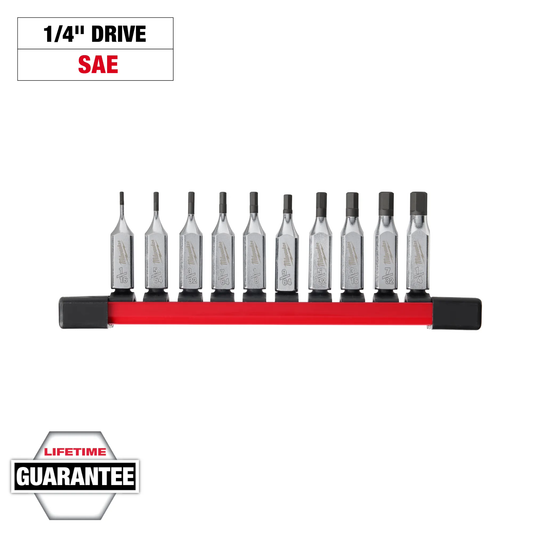 Milwaukee 48-22-9540, 10pc 1/4" Drive Hex Bit Socket Set - SAE