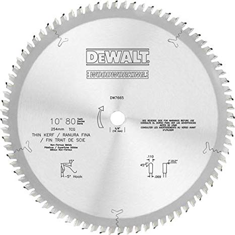 DEWALT DW7665, 10'' 80T Aluminum Cutting Saw Blade 5/8'' Arbor