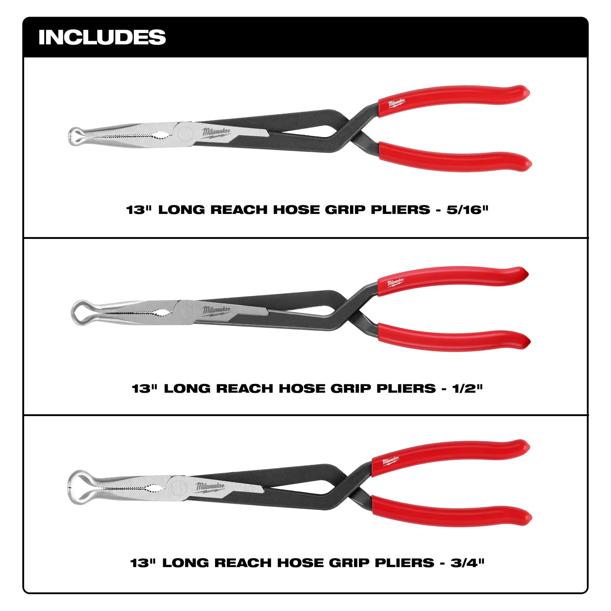 Milwaukee 48-22-6563, 3PC Long Reach Hose Grip Pliers Set