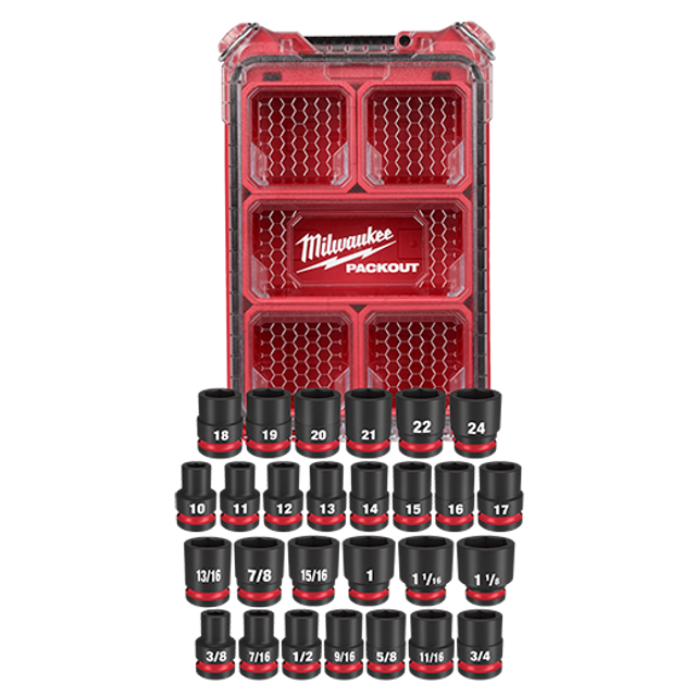 Milwaukee 49-66-6804, SHOCKWAVE Impact Duty™ Socket 1/2” Dr 27PC MM & SAE PACKOUT Set