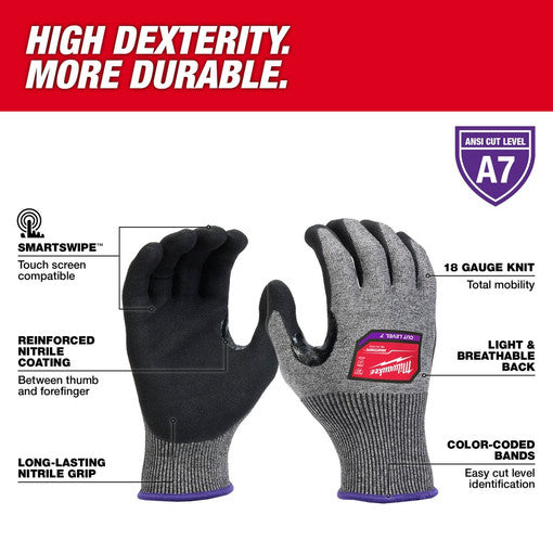 Milwaukee 48-73-7012B, 12 Pair Cut Level 7 High-Dexterity Nitrile Dipped Gloves - L