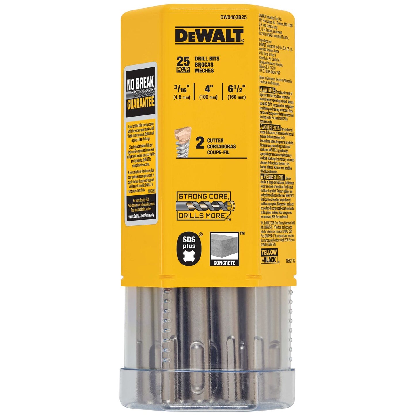 DEWALT DW5404, 3/16'' x 6-1/2'' x 8-1/2'' SDS Plus 2 Cutter Drill Bits (each)