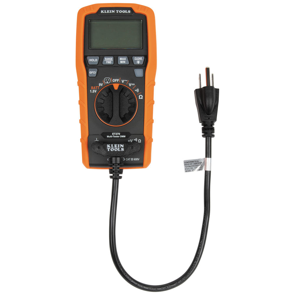 Klein Tools ET270, Digital Multi-Tester, Multimeter with Receptacle Tester