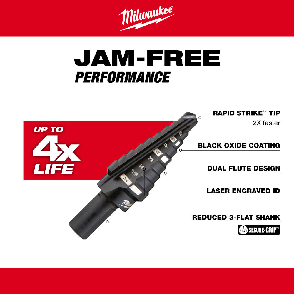 Milwaukee 48-89-9212, #12 Step Drill Bit, 7/8" - 1-3/8"