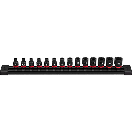 Milwaukee 49-66-7002, SHOCKWAVE 1/4" Drive Impact Duty Metric Standard 6 Point Socket Set - 14 Piece