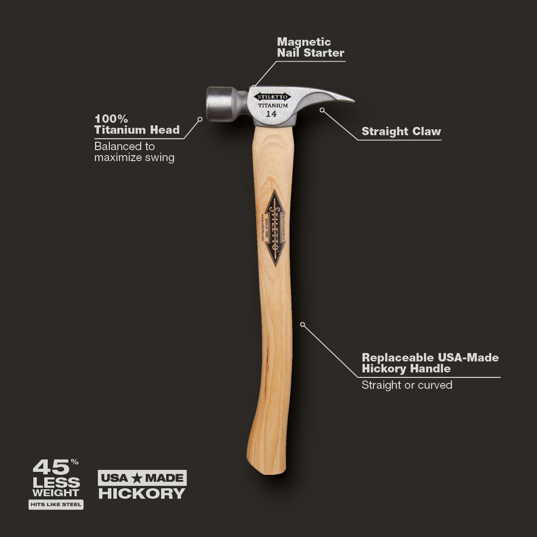 Stiletto TI14MC, 14oz Titanium Milled Face Curved Hickory Handle Hammer