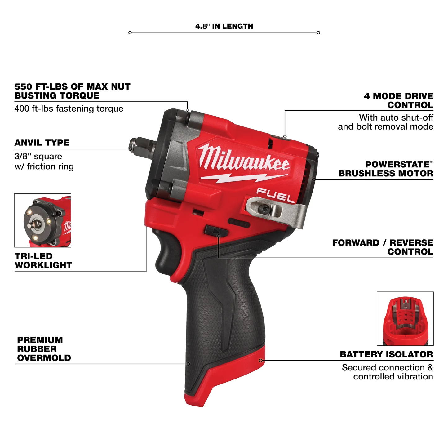 Milwaukee 2562-20, M12 FUEL™ Stubby 3/8" Impact Wrench