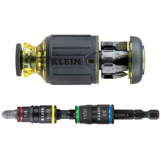 Klein Tools 32308HD, 12-in-1 Impact Rated Stubby Driver Set with Flip Sockets