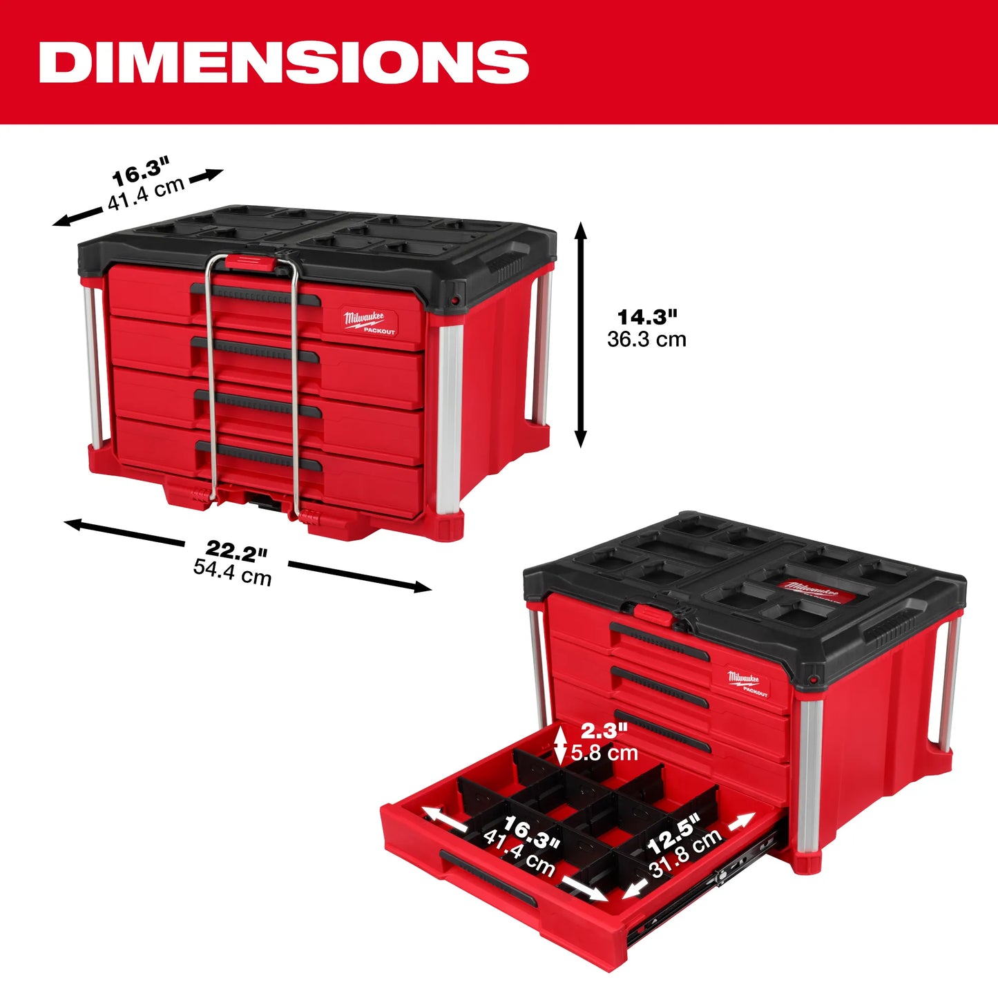 Milwaukee 48-22-8444, PACKOUT™ 4 Drawer Tool Box