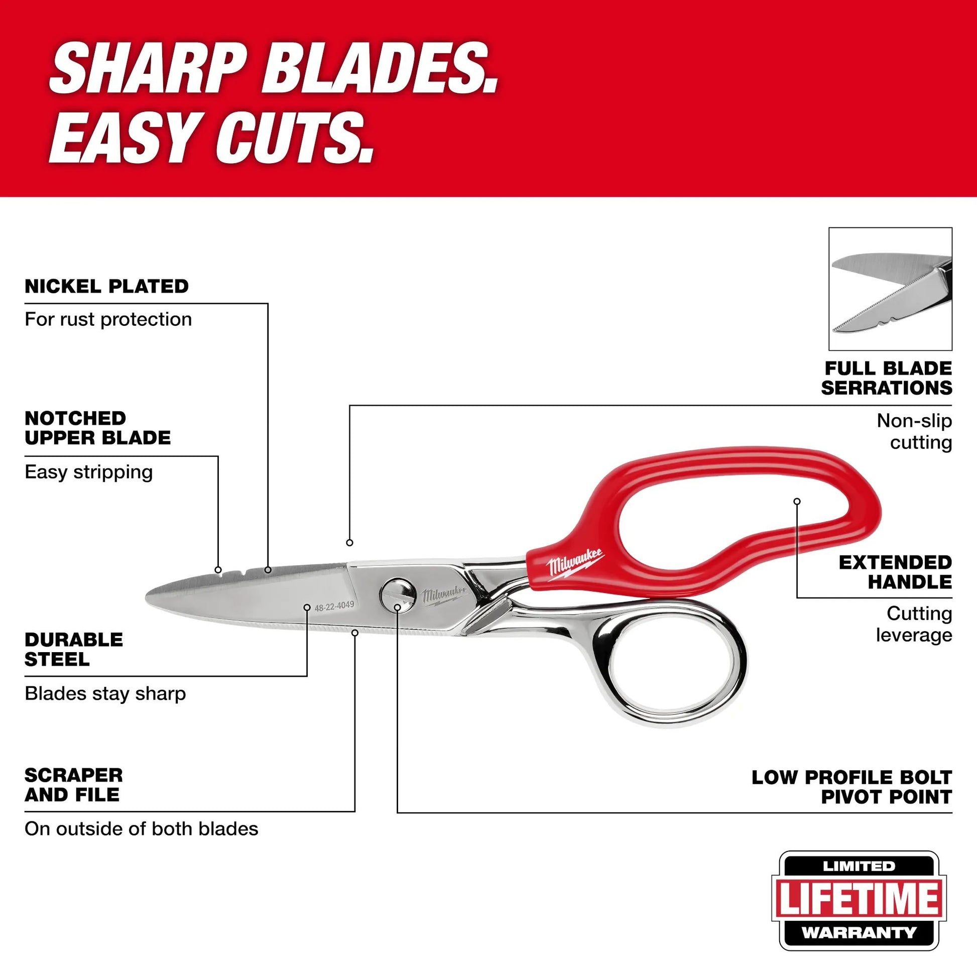 Milwaukee 48-22-4049, Electrician Scissors with Extended Handle