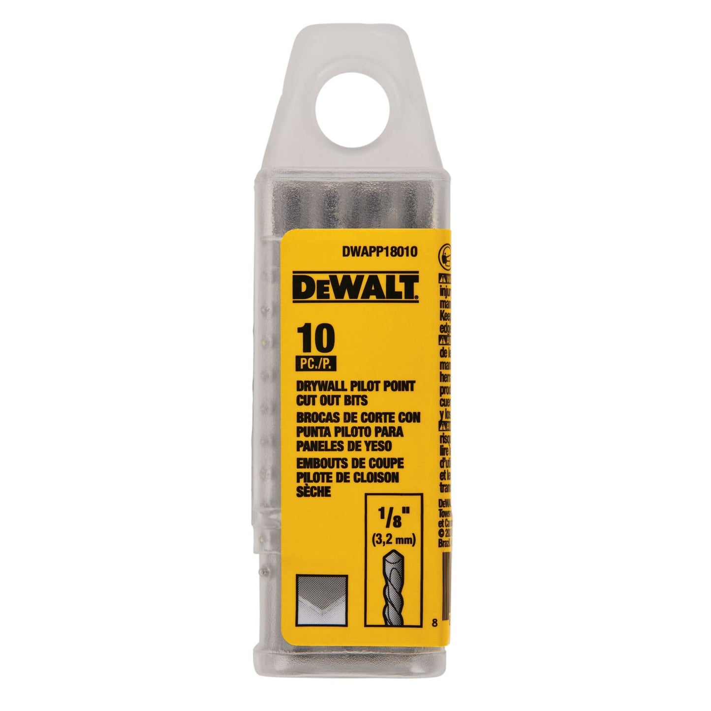 DEWALT DWAPP18010, 1/8IN Drywall Pilot Point Cut Out Bit (10/pkg)